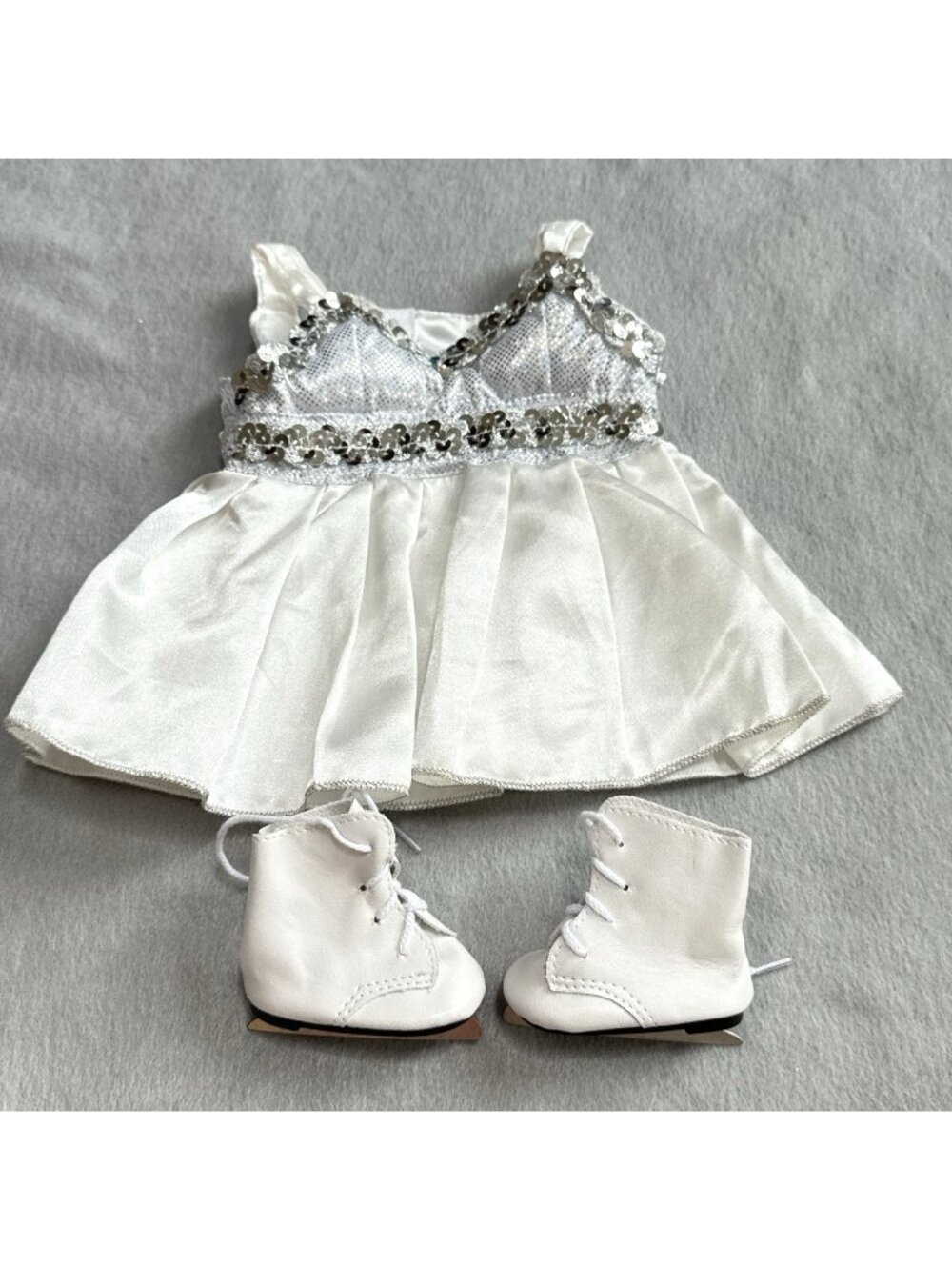 The Bear Factory Doll Ice Skating White Dress Silver Sequins Sparkle Skates